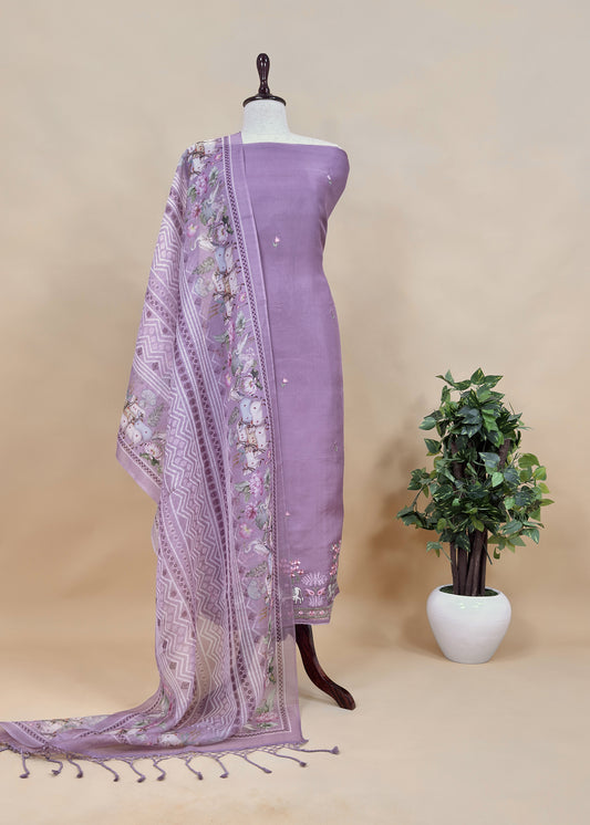 Pink Handloom Kota Silk Suit Fabric with Pichwai Embroidery