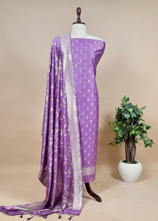 African Violet Banarasi Suit In Mulberry Silk With Jacuard Weaving