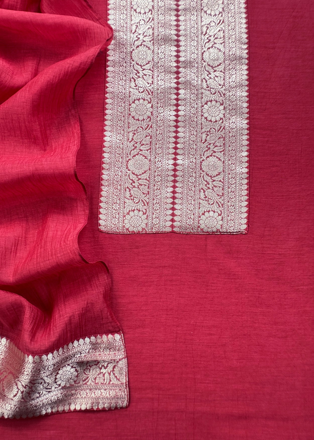 Premium quality silk unstitched suit with organza dupatta