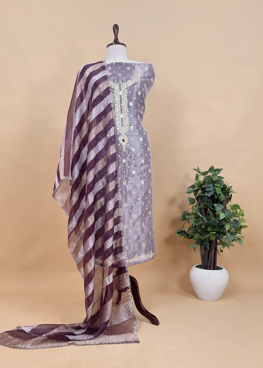 Tissue silk suit in zardosi and dabka handwork

