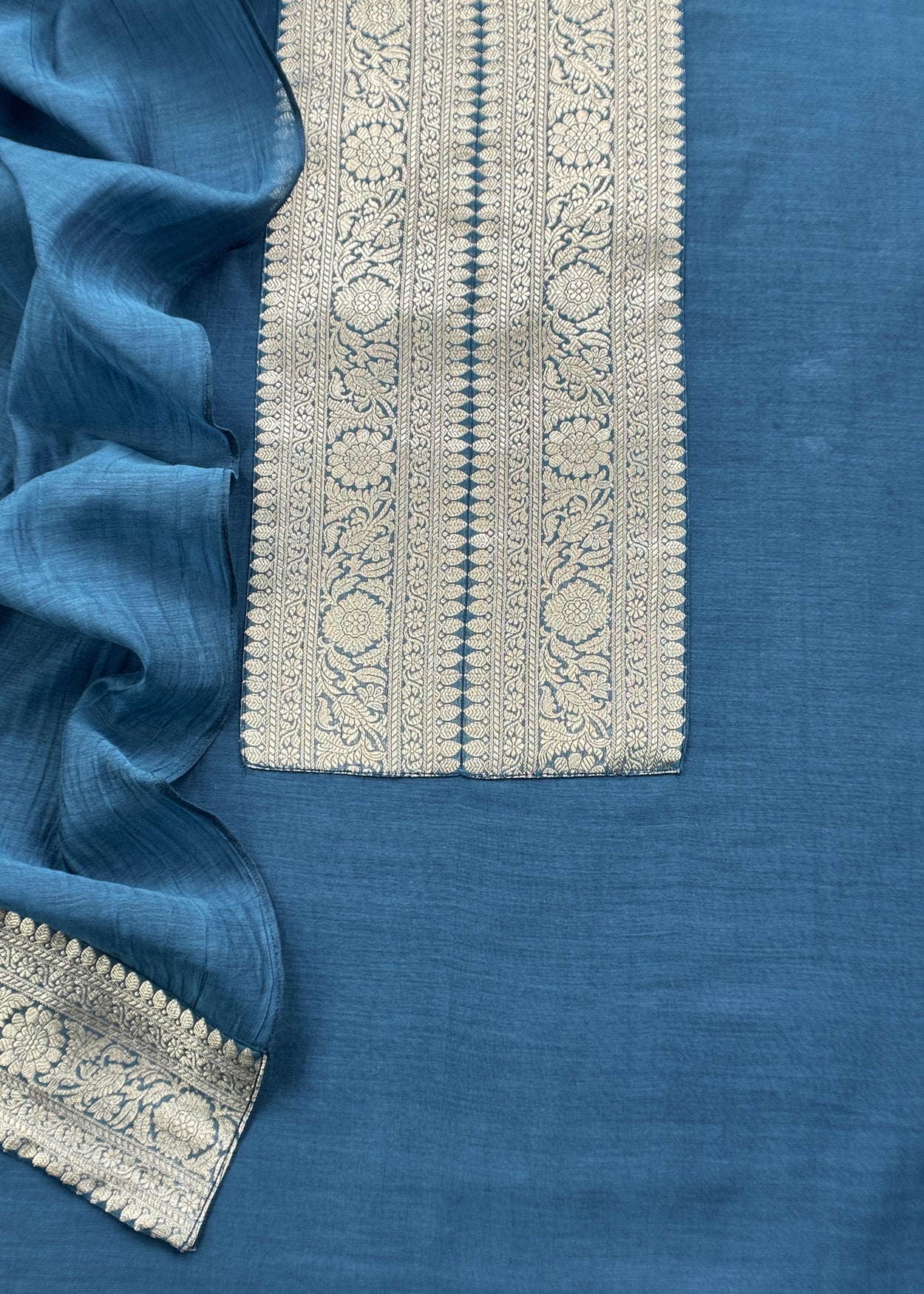 Premium quality silk unstitched suit with organza dupatta

