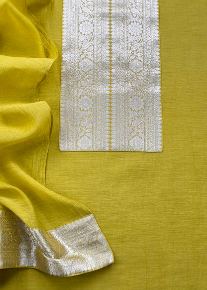 Premium quality silk unstitched suit with organza dupatta

