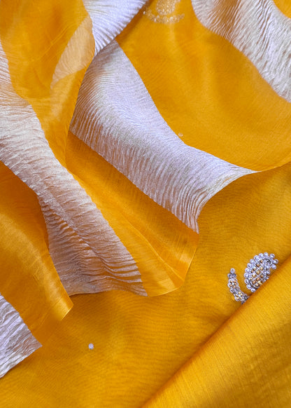Mustard Pure Organza Kurta and Double Panel Pure Crushed Tissue Dupatta With Hand Work