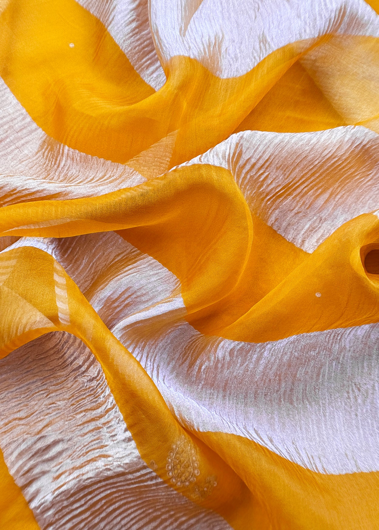 Mustard Pure Organza Kurta and Double Panel Pure Crushed Tissue Dupatta With Hand Work