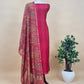Red Maheshwari Silk Suit Fabric With Floral Dupatta And Kantha Stitch Hand Embroidery