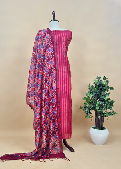 Yellow Kantha Maheshwari Silk Suit With patola Print Dupatta
