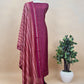 Wine Munga Tussar Suit Fabric With Dupatta And Kantha Stitch Hand Embroidery