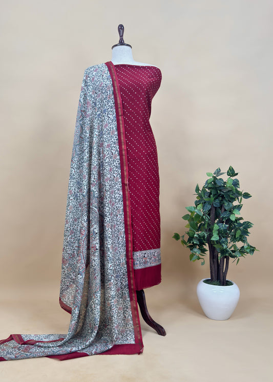 Bandhani Suit In Maheshwari With Madhubani Dupatta