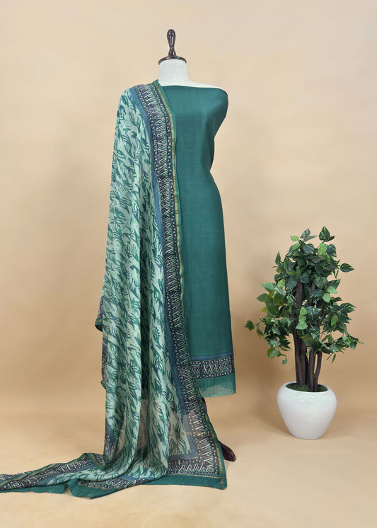Sea Green Pure Maheshwari Unstitched Suit With Ekkat Dupatta