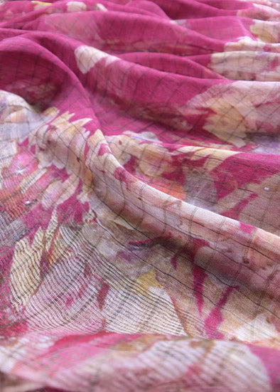 Pink Handloom Linen Silk Suit With Digital Print
