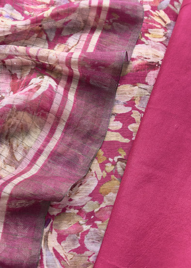 Pink Handloom Linen Silk Suit With Digital Print
