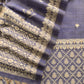 Denim Blue Chanderi Unstitched Suit With Jamdani Weaving