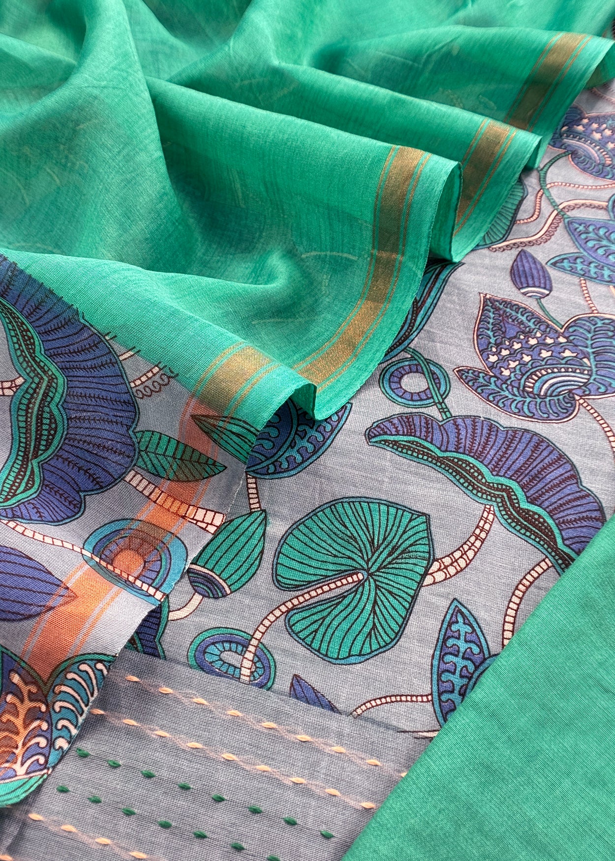 Grey Pure Maheshwari Silk Unstitched Suit With Dupatta