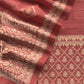 Brick Red Chanderi Unstitched Suit With Jamdani Weaving