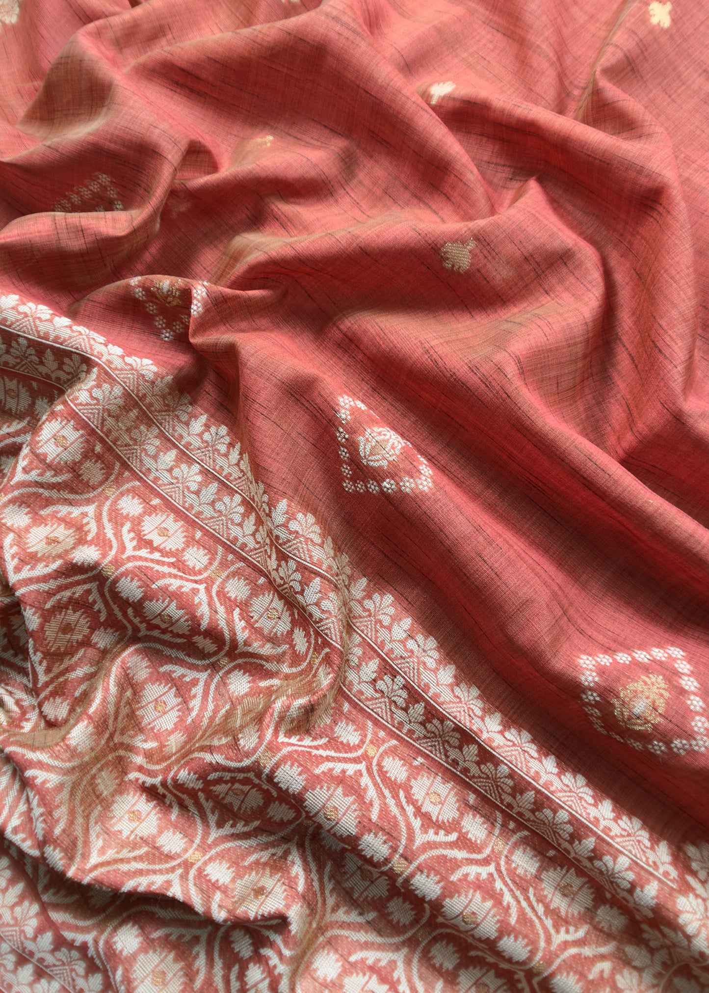 Brick Red Chanderi Unstitched Suit With Jamdani Weaving