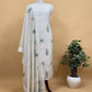 White With Pink Pure Mul Handblock Print Suit With Chikan Embroidery