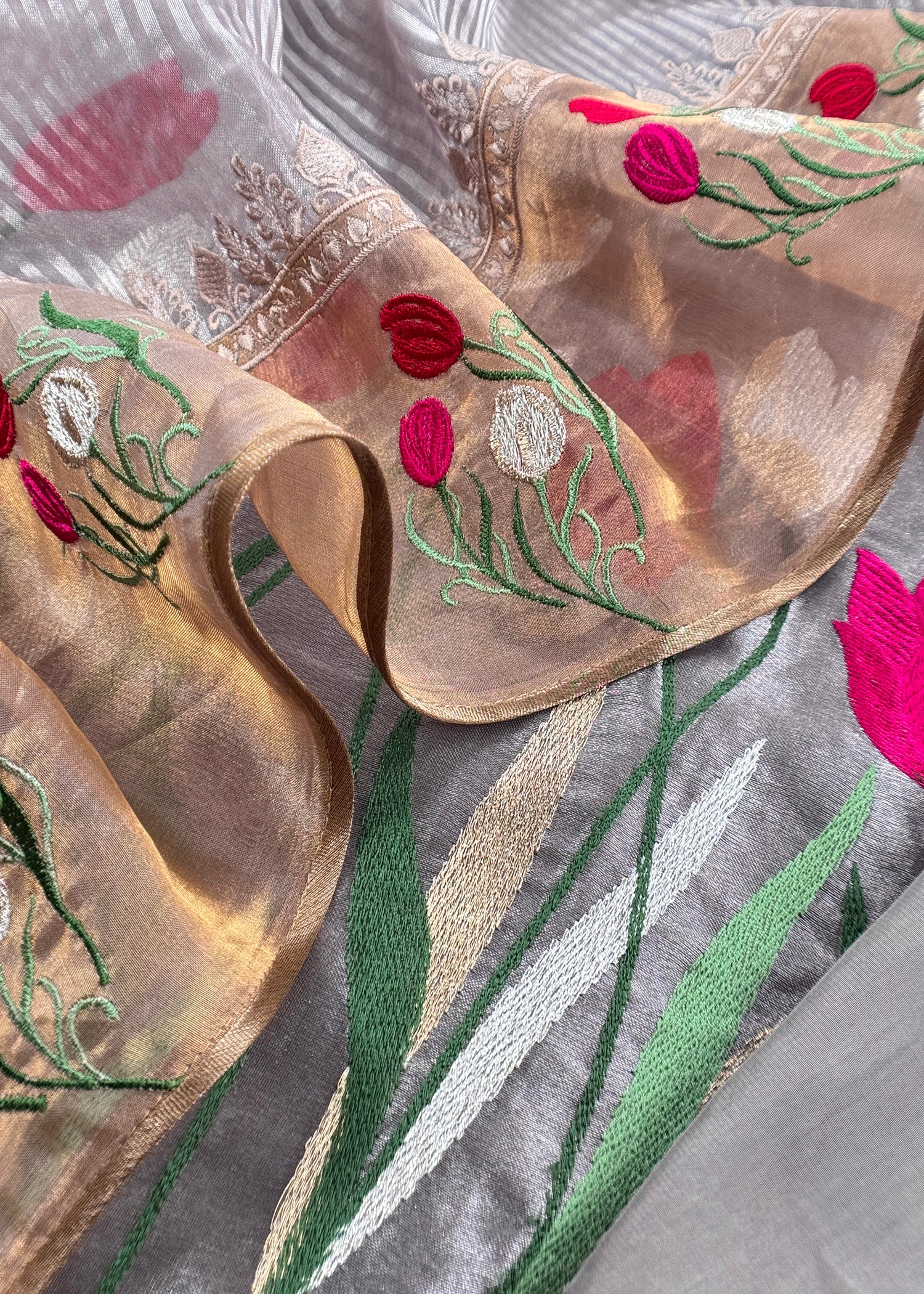 Tissue silk unstitched suit with dupatta

