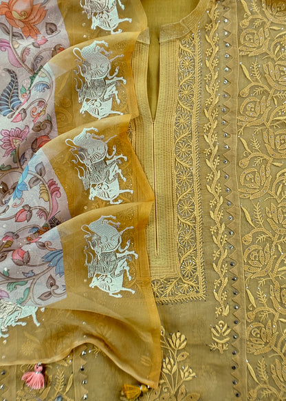 Organza unstitched suit with dupatta

