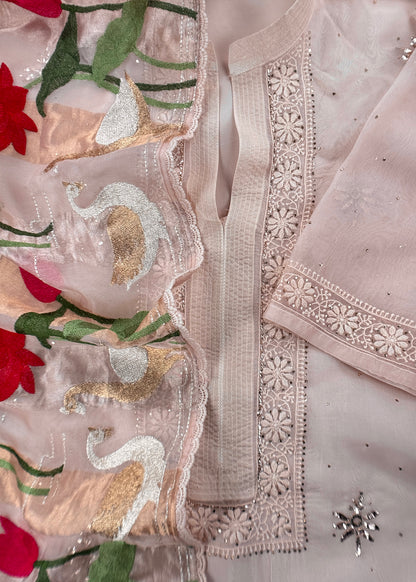 Organza unstitched suit with dupatta

