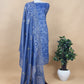 Royal Blue Gold Striped Tissue Silk Suit Fabric With Cutwork And Resham Embroidery