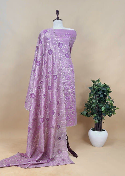Light Purple Cutwork Tissue Silk Suit With Dupatta