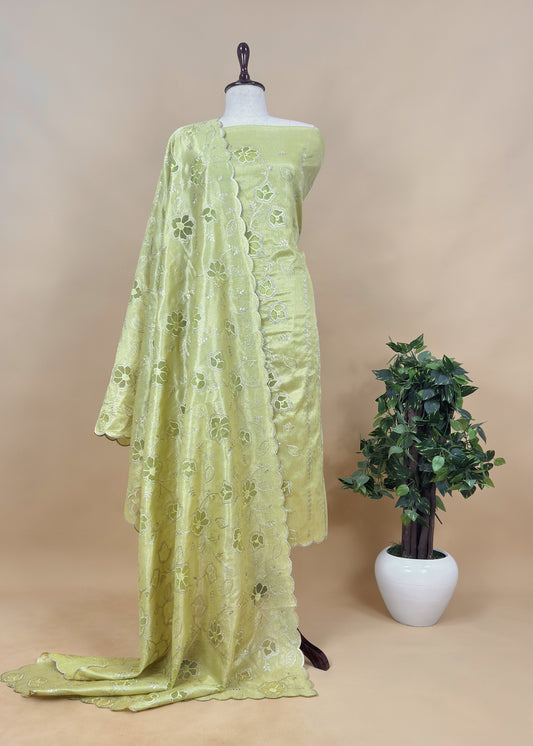 Cutwork Tissue Silk Suit With Dupatta
