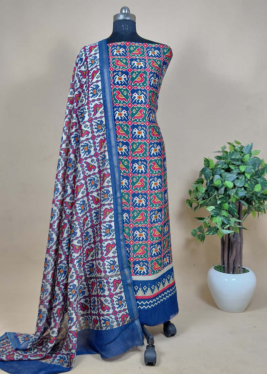 Blue Patola Maheshwari Silk Suit Set