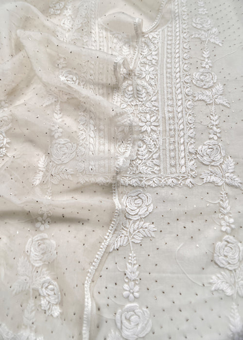 Lakhnavi Organza Suit with Handmade Chikankari and Pitta Work ...