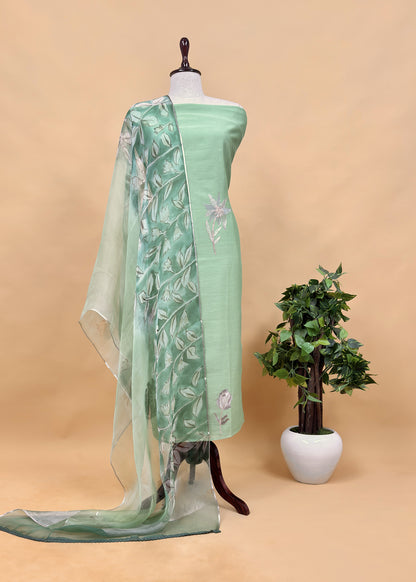 Light Purple Pure Mulmul Suit With Organza Dupatta
