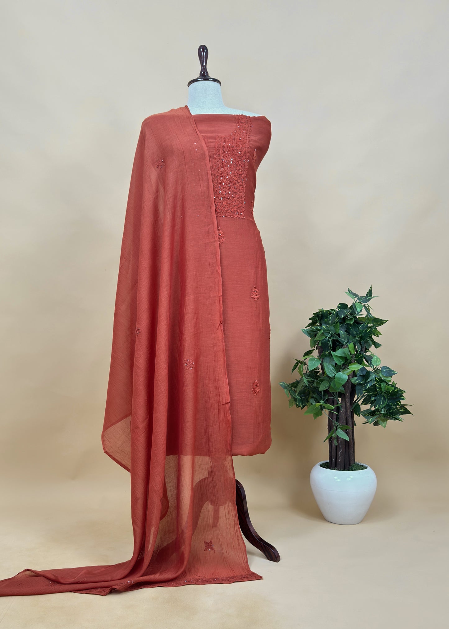 Magenta Chikankari Mul Cotton Suit With Dupatta