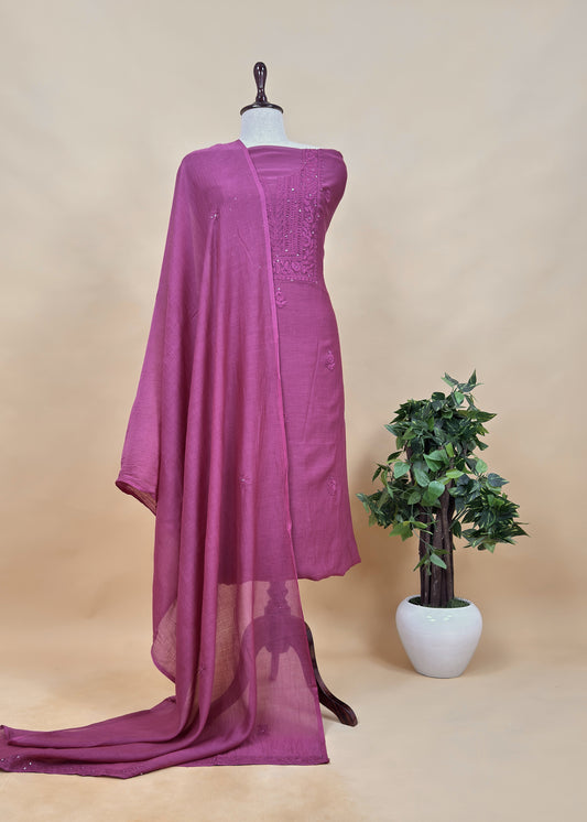 Mul cotton suit with chikankari embroidery

