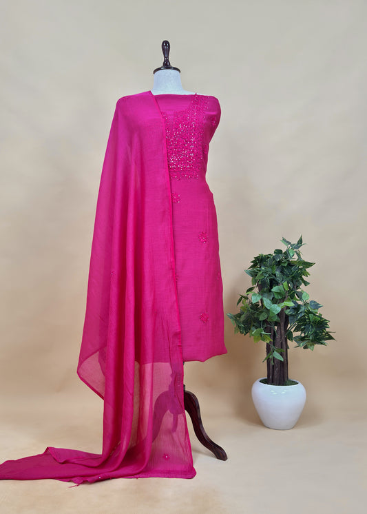 Pink Chikankari Mul Cotton Suit With Dupatta