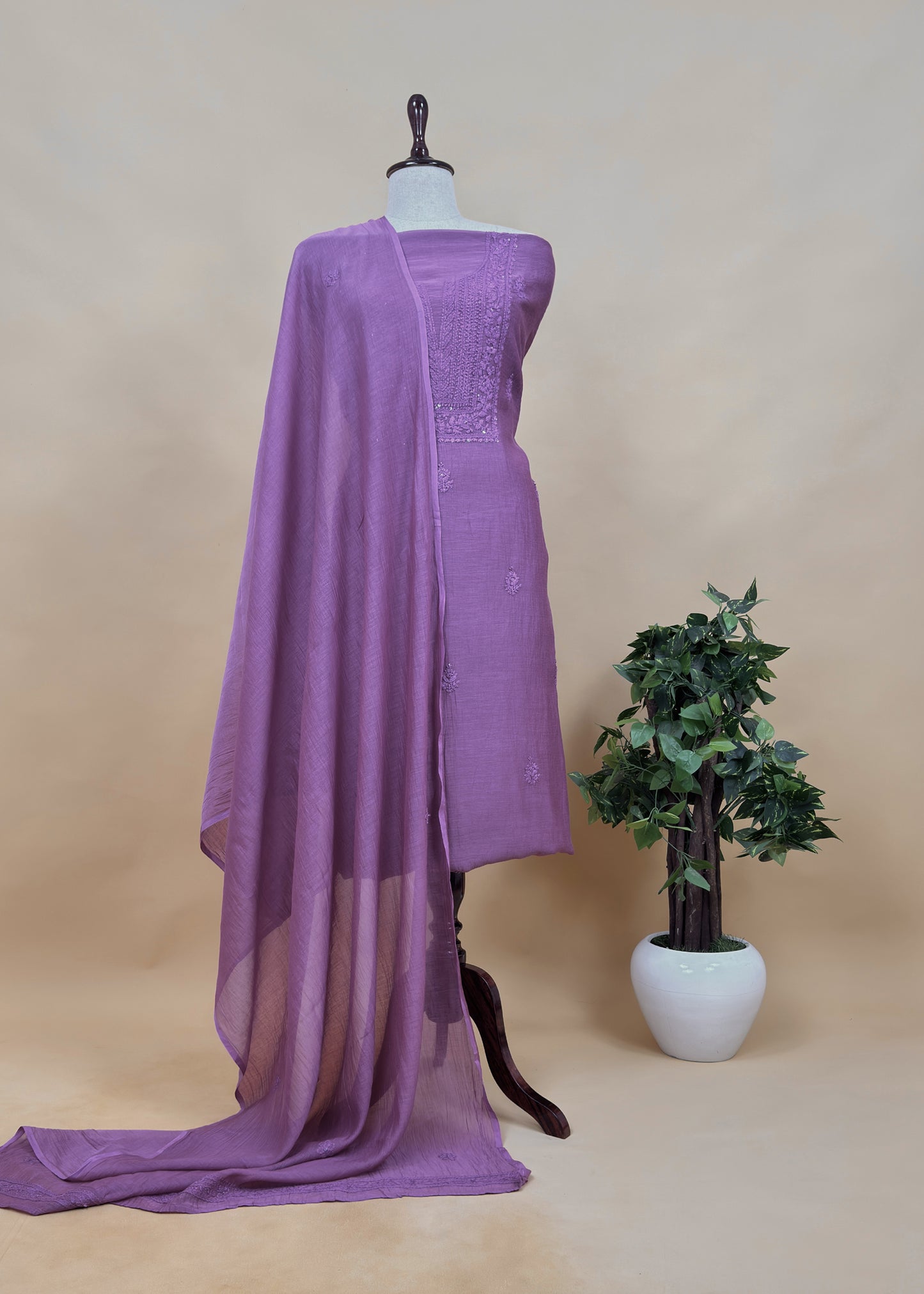Magenta Chikankari Mul Cotton Suit With Dupatta