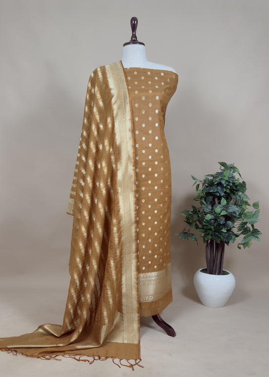 Handloom Munga Silk Suit With Zari Weaving