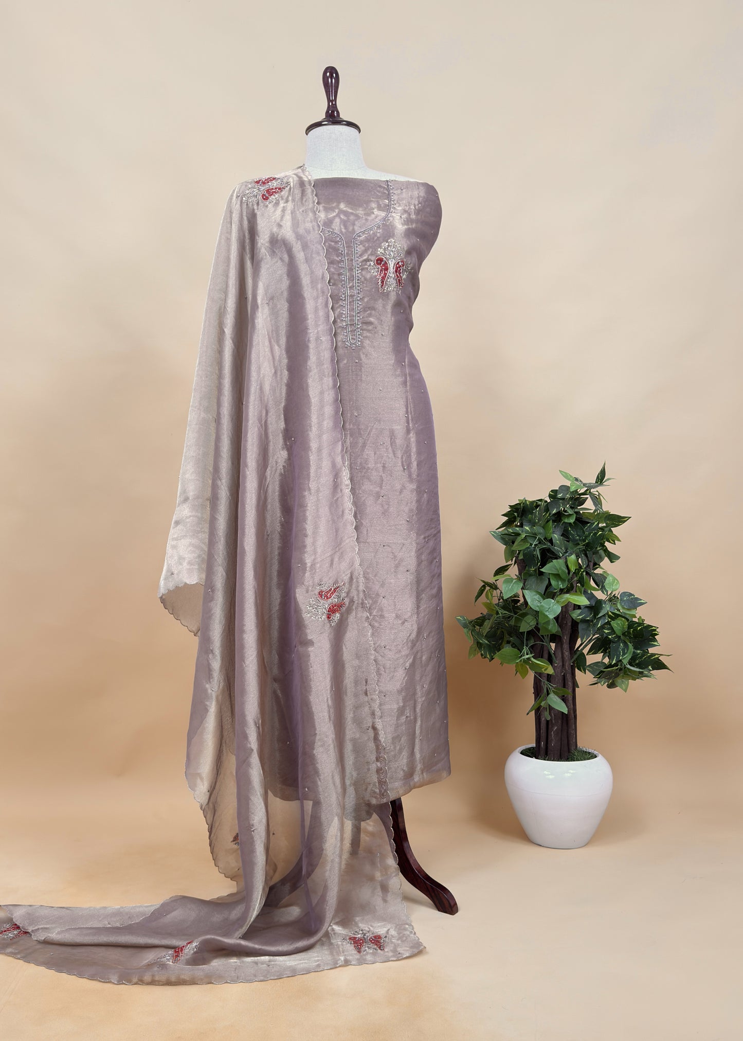 Gold Son Chiraiya Pure Tissue Silk Suit with Shikagarh Hand Embroidery