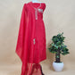Red Handloom Tissue silk Suit Fabric with Shikagarh Bull Handwork
