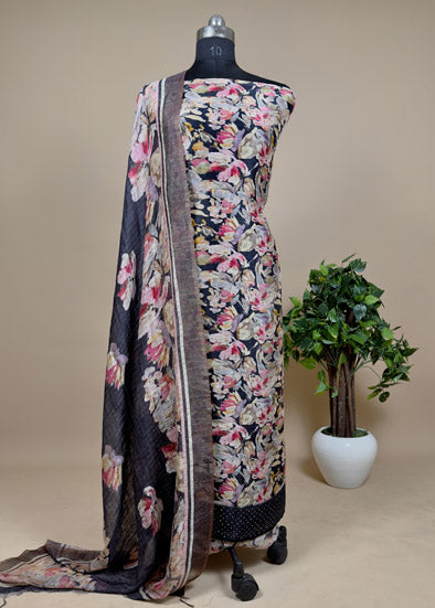 Red Handloom Linen Silk Suit With Digital Print