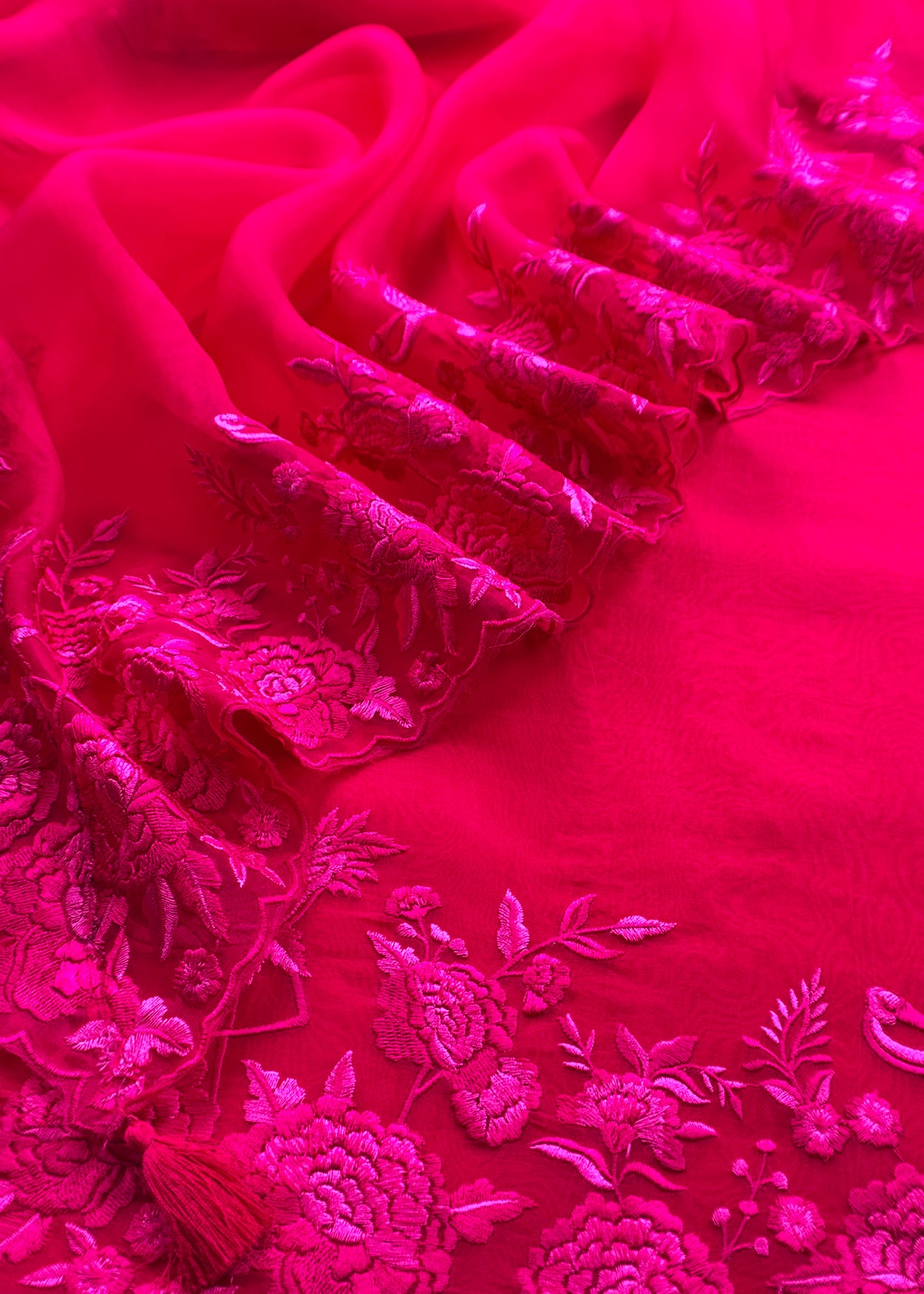 Pink Handloom Kora Silk Suit With Parsi Thread Embroidery