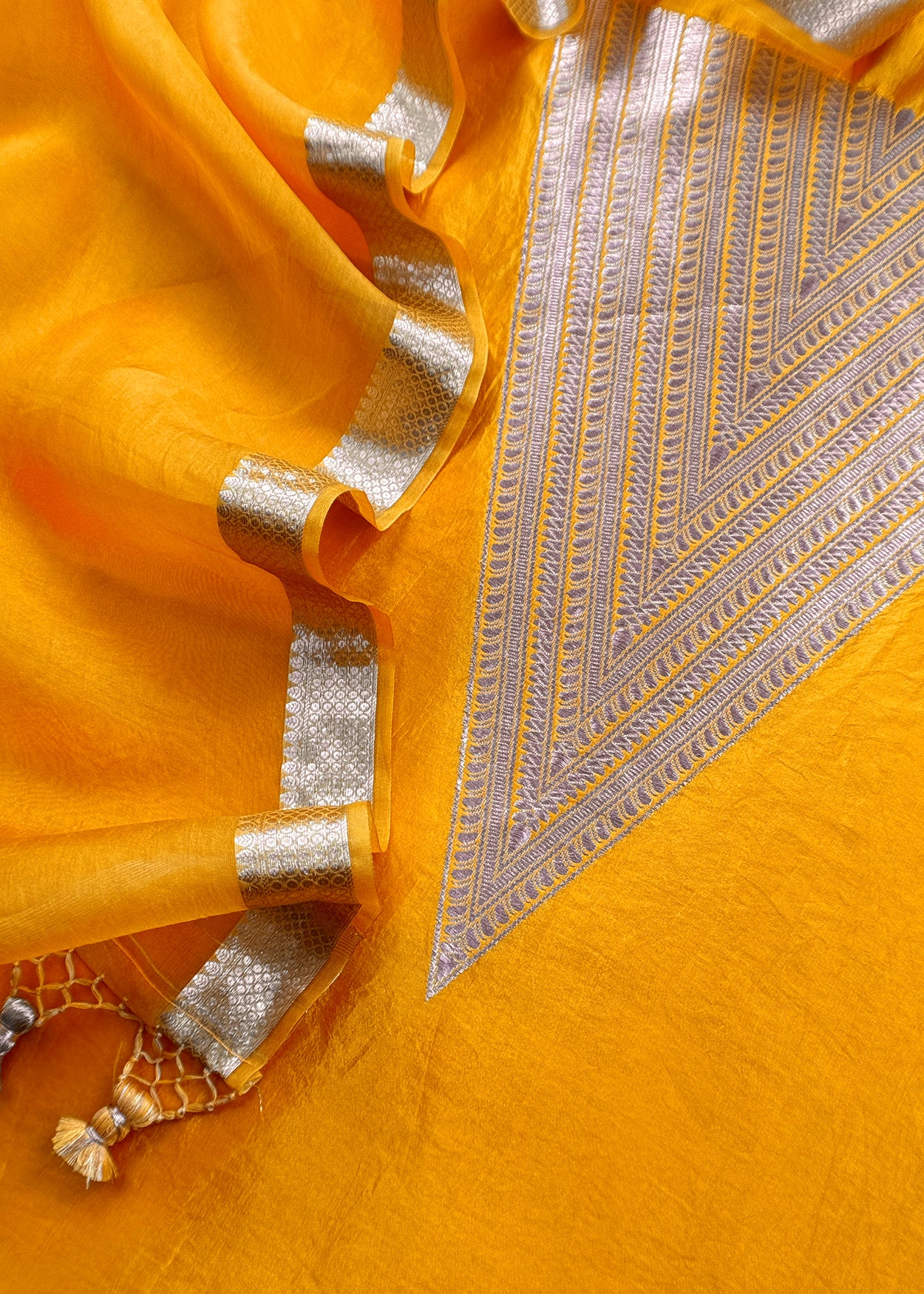 Premium quality silk unstitched suit with organza dupatta

