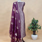PurpleThe wedding wear three-piece suit has brocade kurta and organza Dupatta