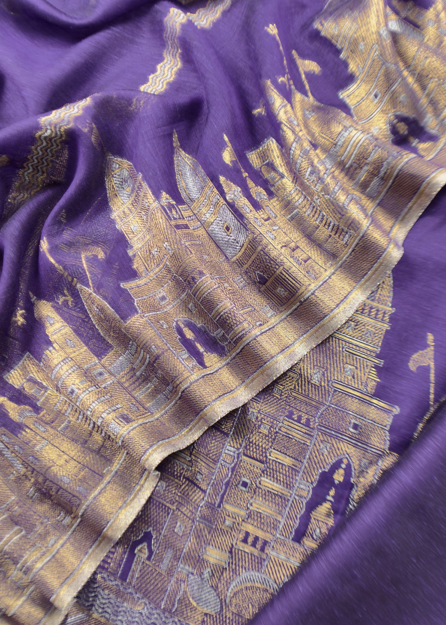 Purple Premium Kani Silk Suit With Kani Zari Weaving