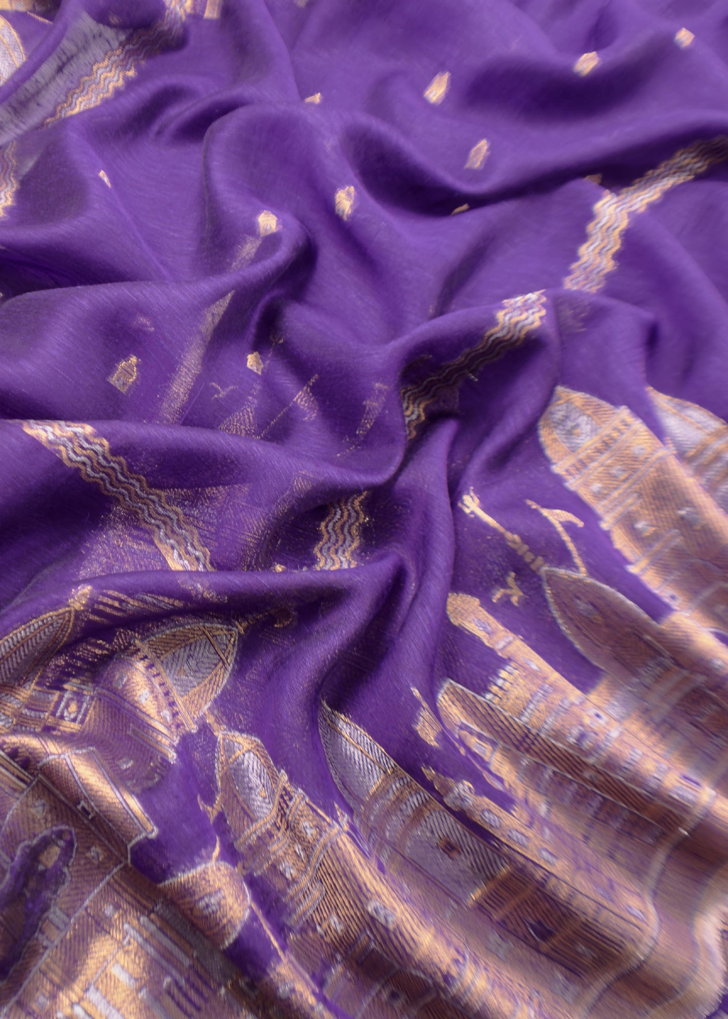 Purple Premium Kani Silk Suit With Kani Zari Weaving