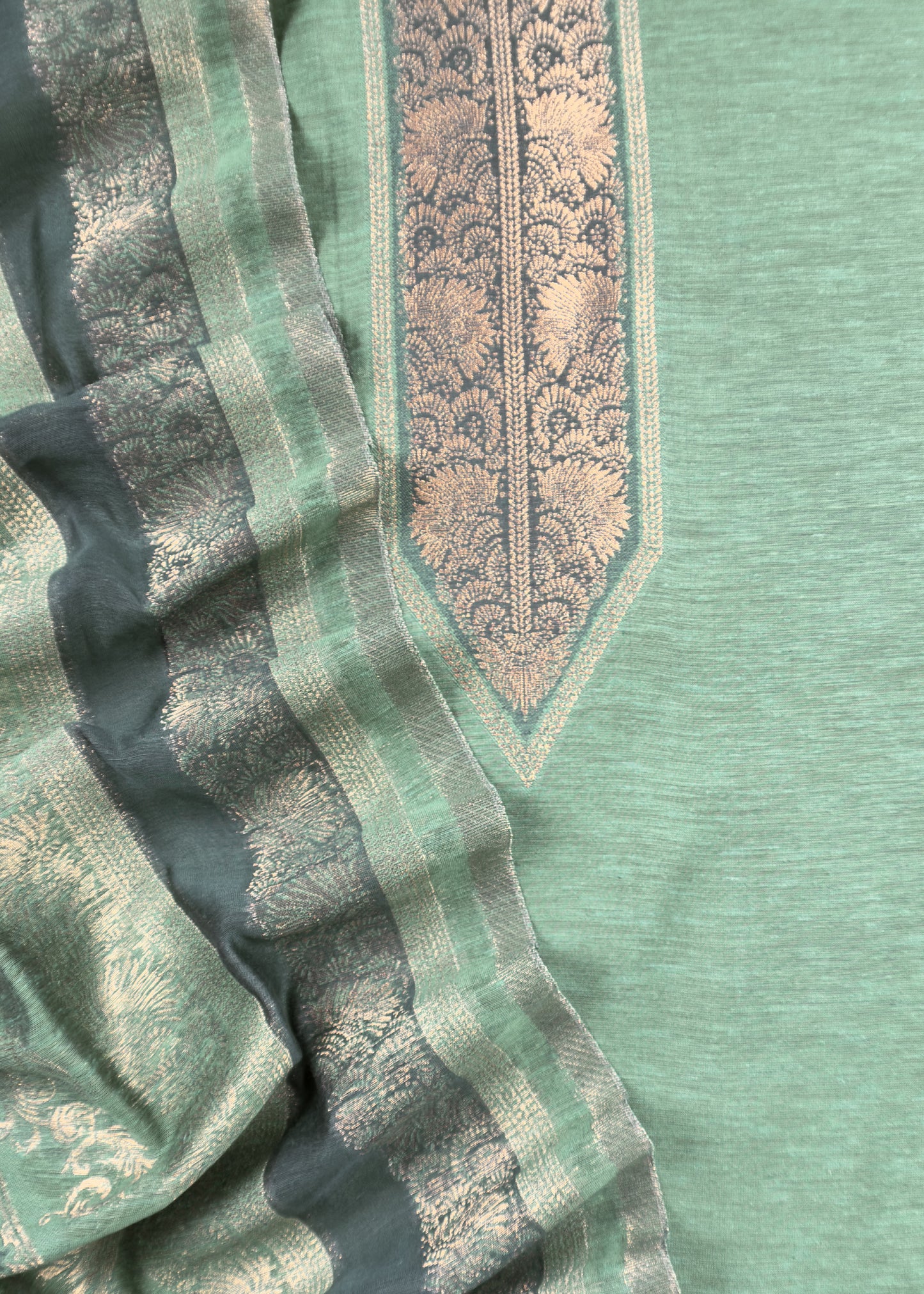 Green Handwoven Kani Zari Silk Unstitched Suit