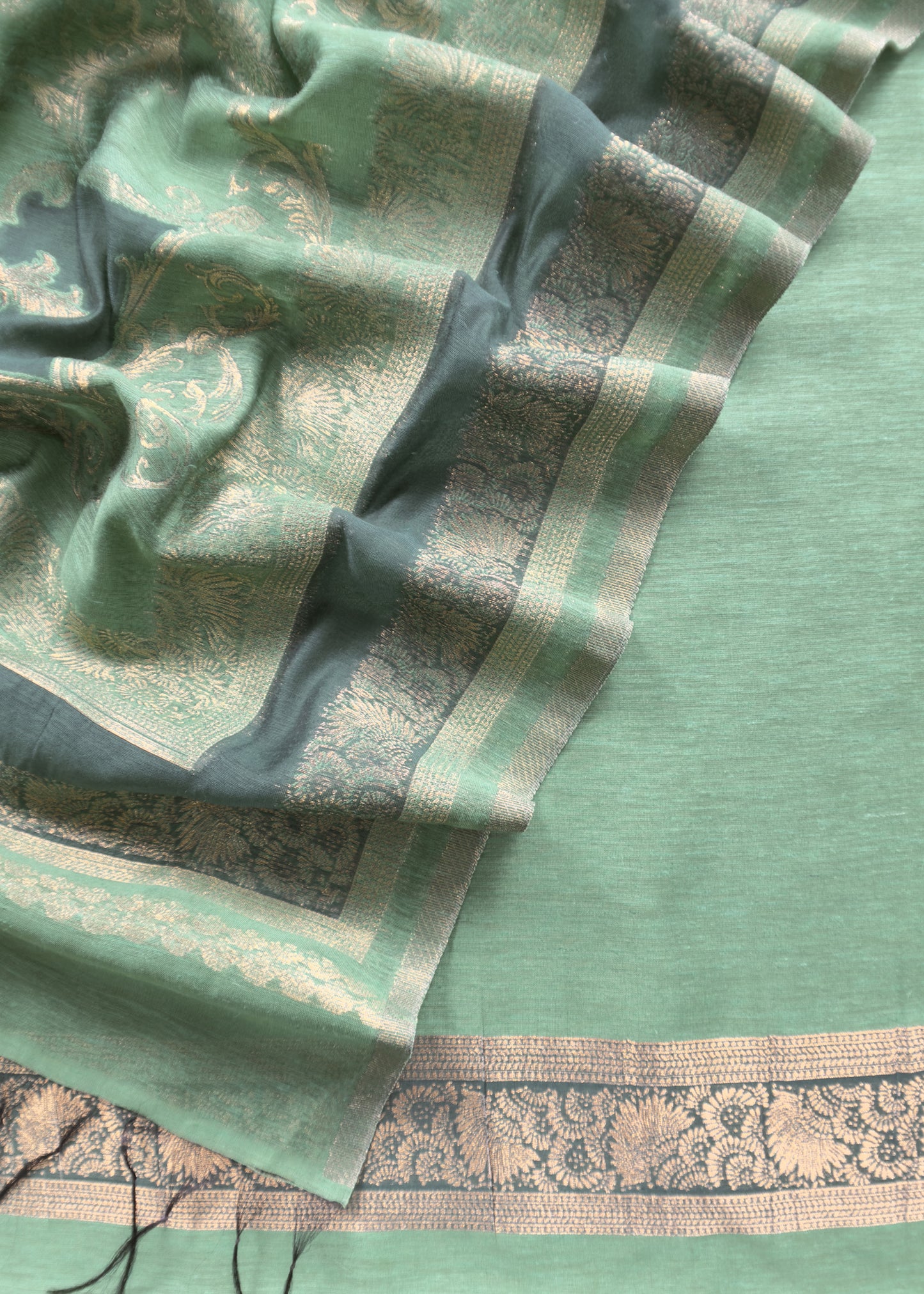 Green Handwoven Kani Zari Silk Unstitched Suit