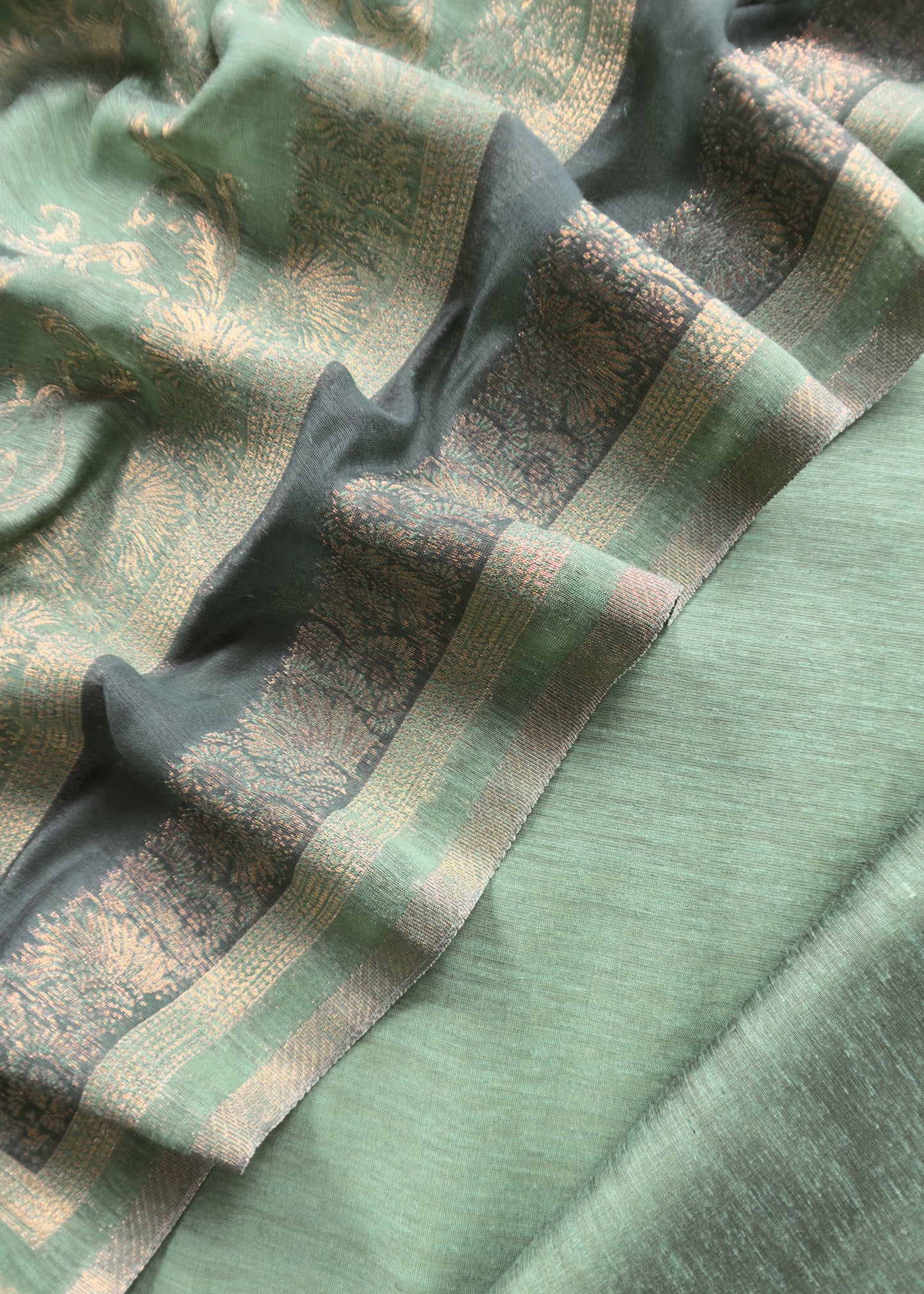 Green Handwoven Kani Zari Silk Unstitched Suit