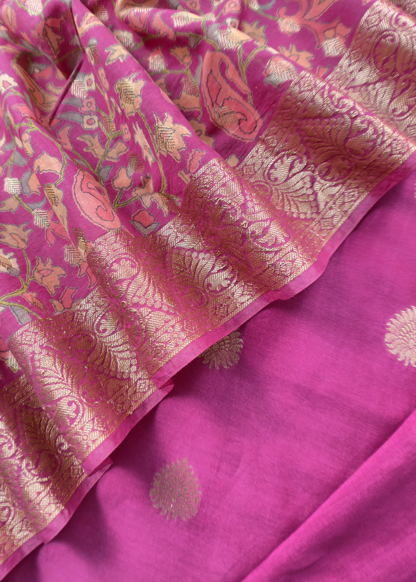 Pink Banarasi Suit With Kalamkari Dupatta