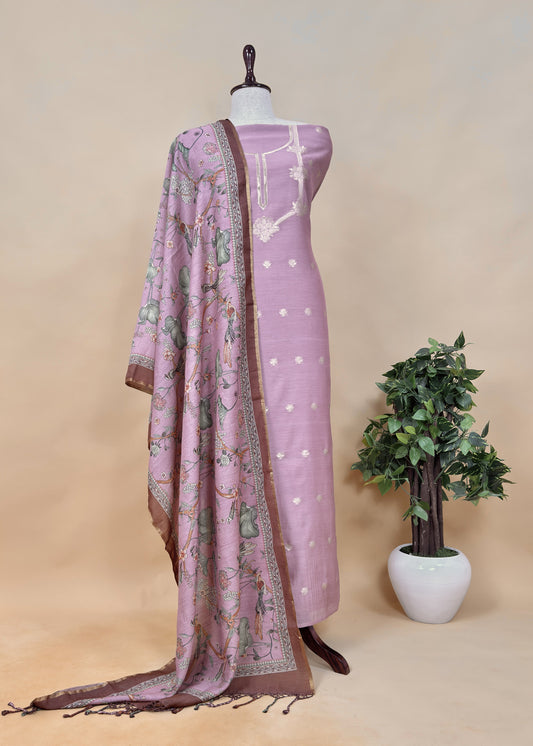 Mauve Pink Pure Varanasi Silk kurta and Shikagarh Digital Print Dupatta With Weaving