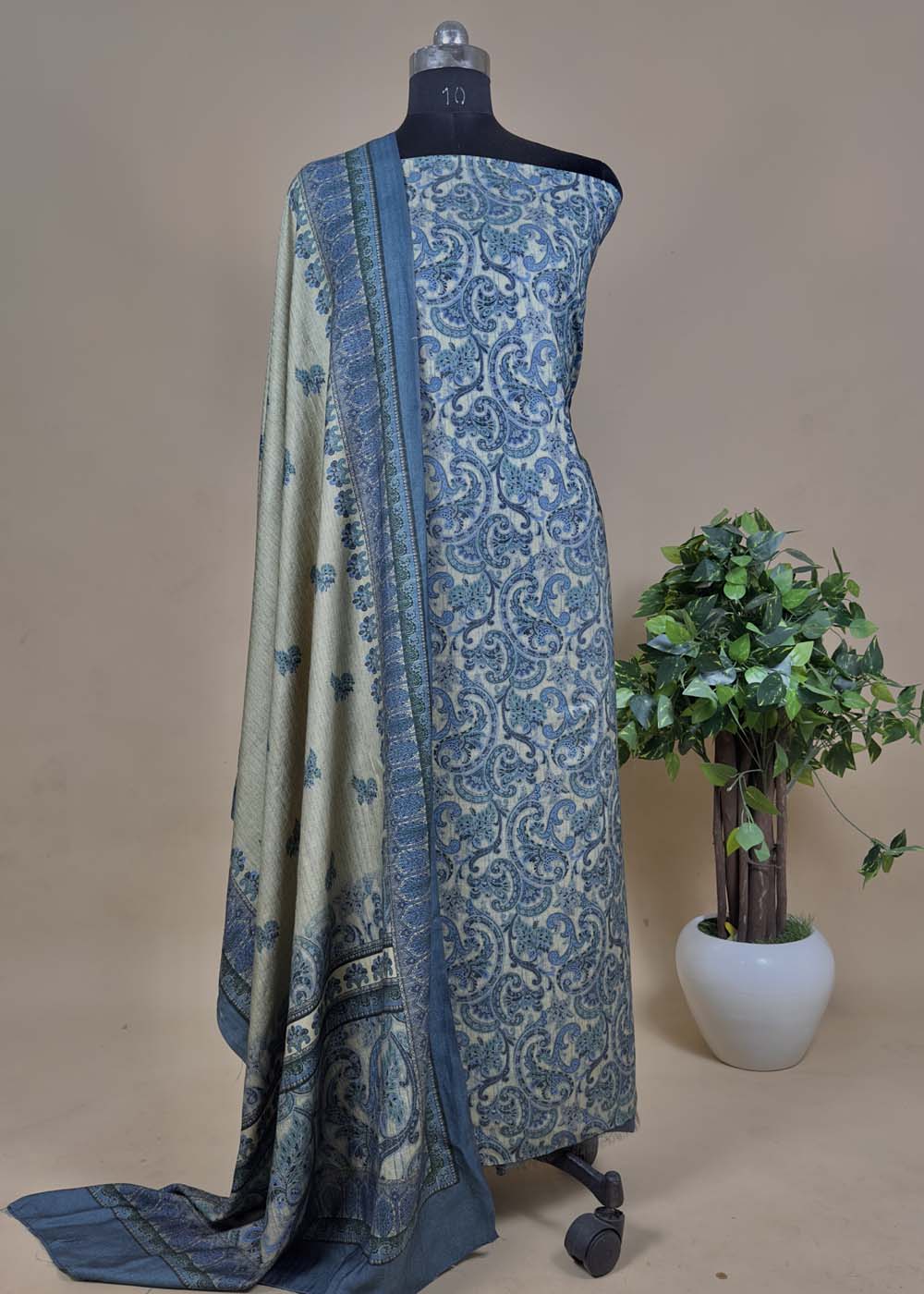 Blue Pashmina Digital Print Suit Set