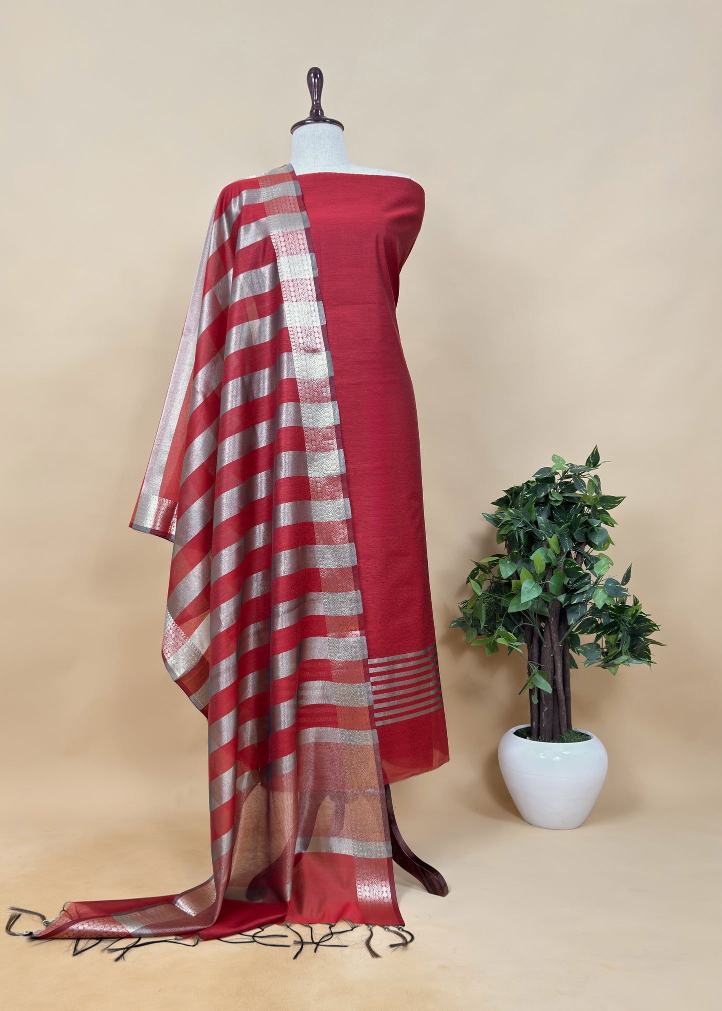 Mustard Banarasi Chanderi Silk Suit In Zari Work