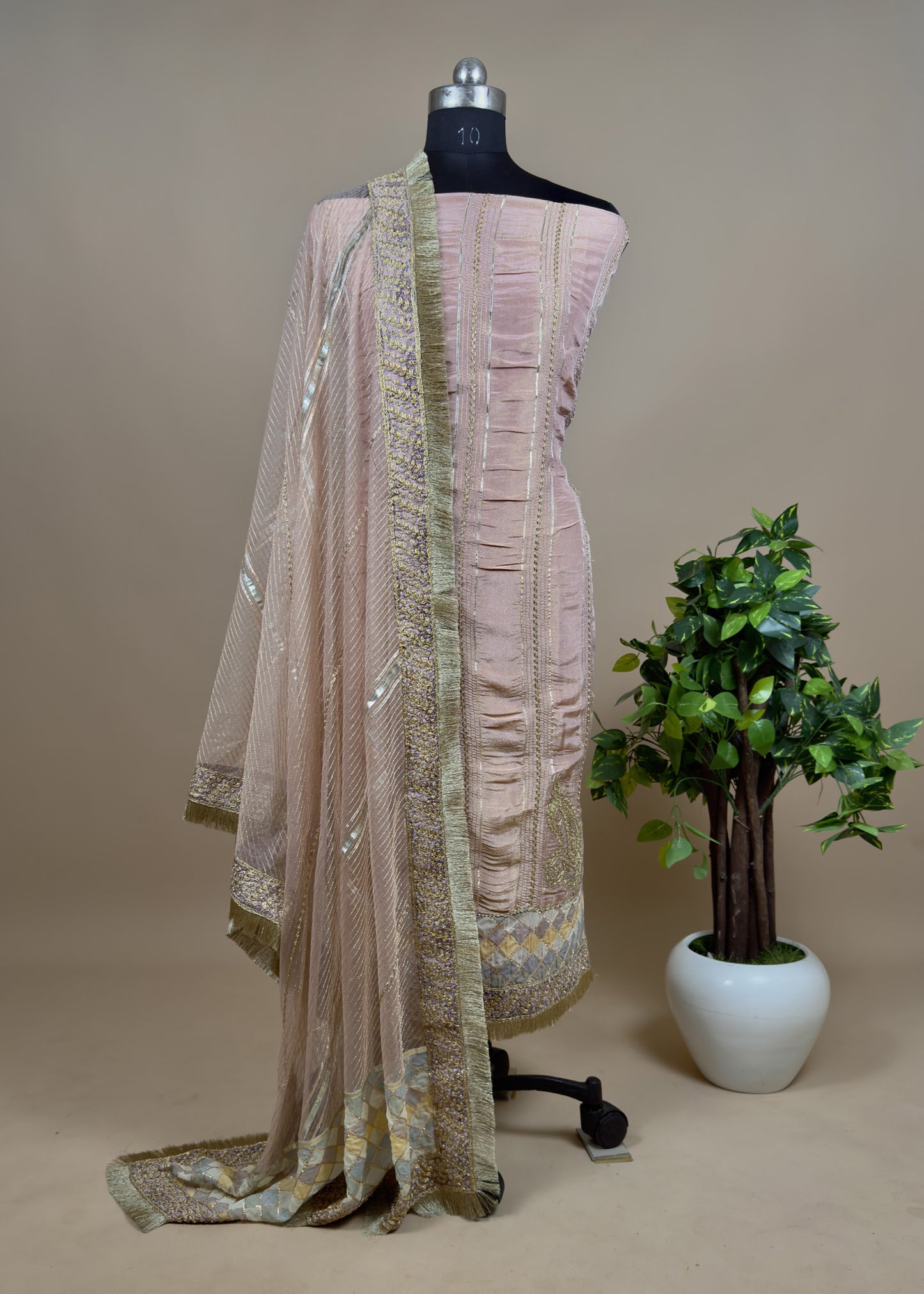 Pink Organza Tissue Suit With Net Dupatta